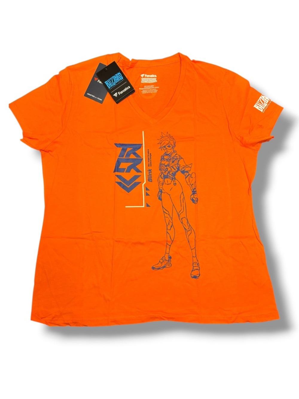 🧡 NWT Blizzard Overwatch Tracer Orange V-Neck Tee Womens 2XL Fanatics